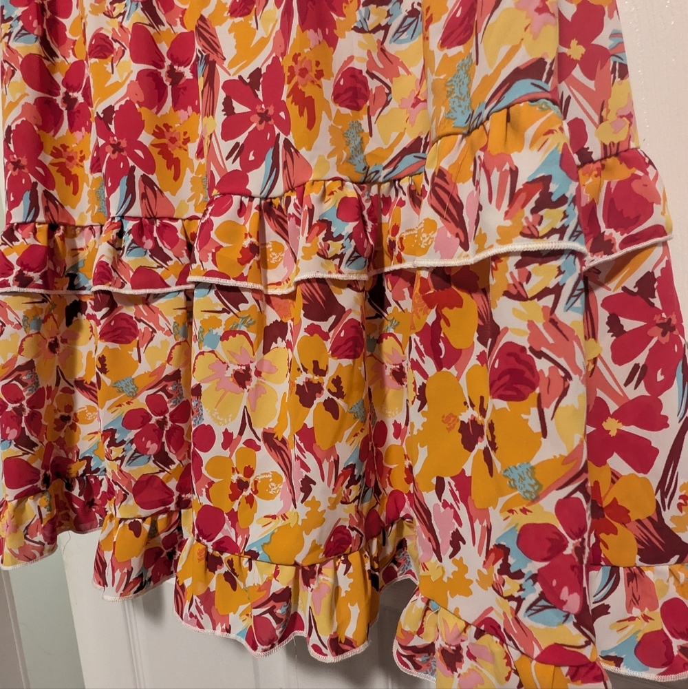 Jodifl Floral Ruffle Mini Dress Small Orange Red Boho Spring Easter NWT - Picture 6 of 9